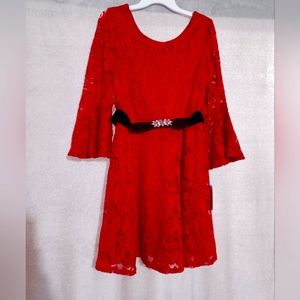 Amy Byer Girl's Dress Red Harvest Lace & Elastic Belt With Rhinestones Sz 12 NEW